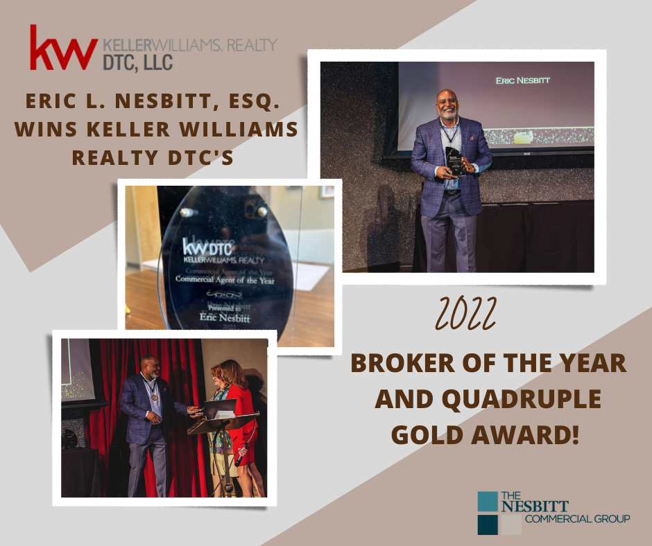 Eric L. Nesbitt, Esq. wins Commercial Broker of The Year & 4X Gold Award at Keller Williams Award Ceremony